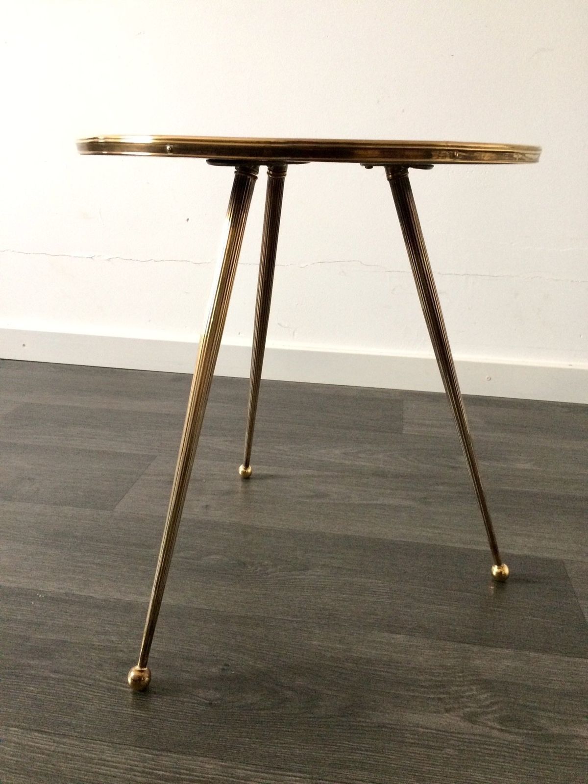 photo furniture Italian Design Brass Tripod Side Table W Printed Top 1950s