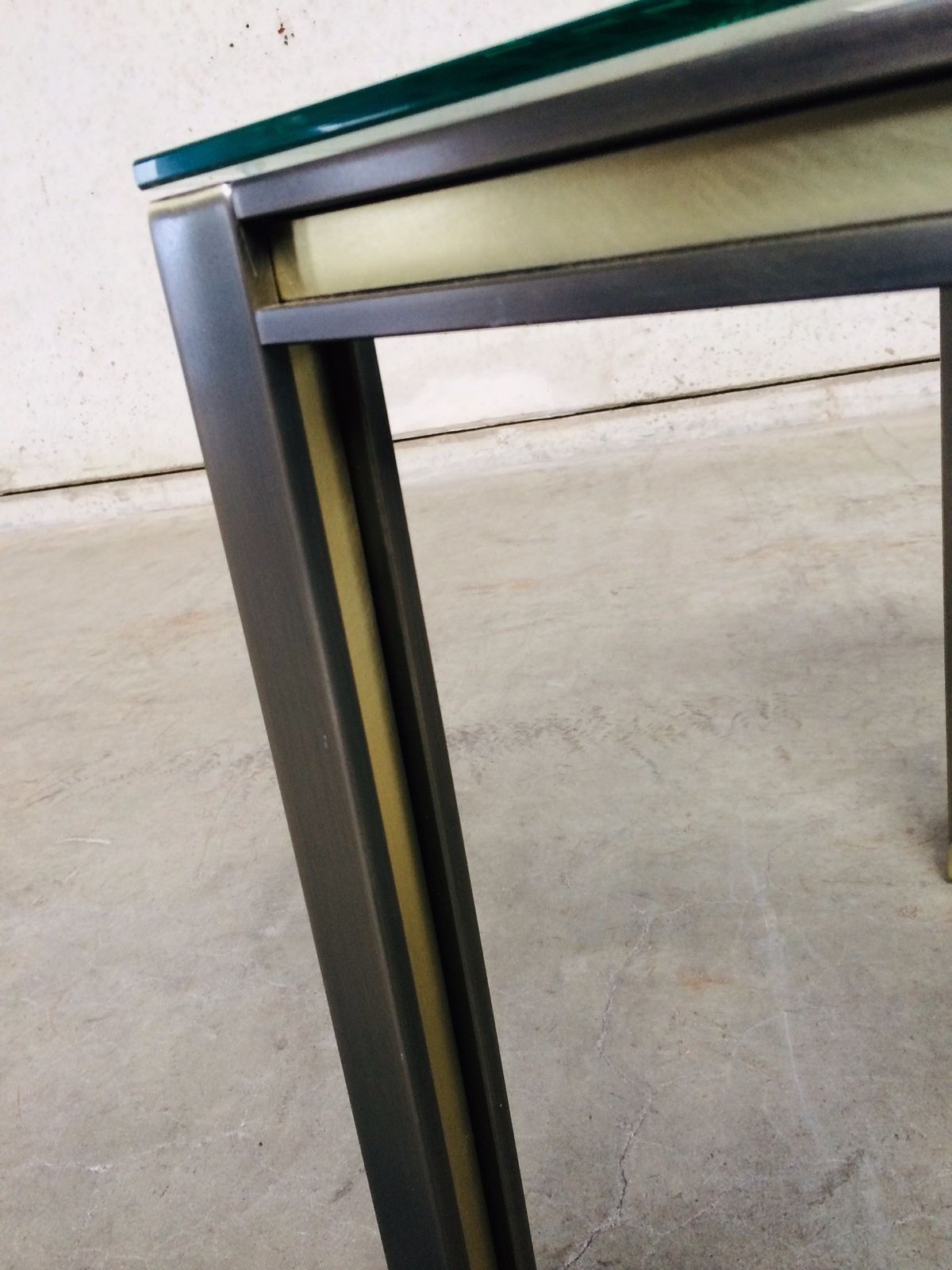 533.2 Post Modern Design Brushed Steel & Brass Square Coffee Table, 1980s Belgium photo
