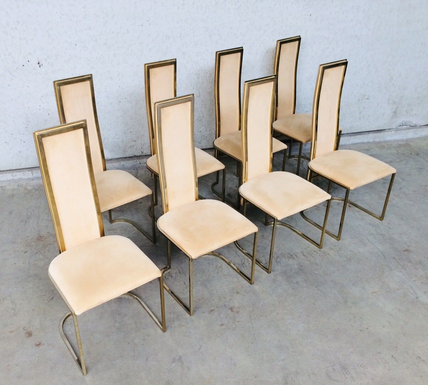 Hollywood Regency Design Set Van 8 Eetkamerstoelen Van Belgo Chrom, Jaren 1970 photo buy