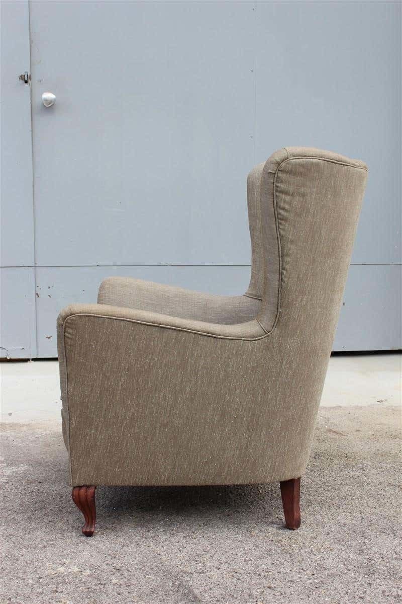 Midcentury Italian Design High Back Armchair Wooden Feet Forest Green photo Furniture