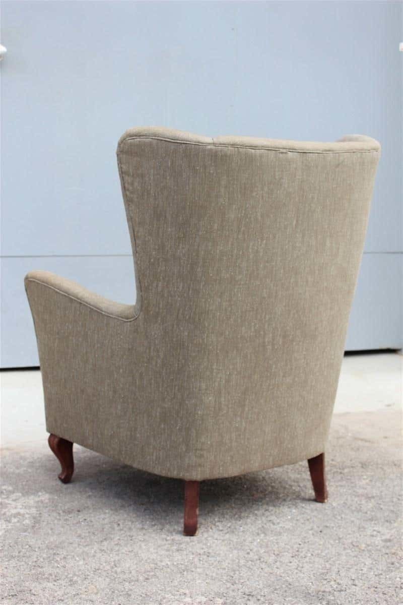 Midcentury Italian Design High Back Armchair Wooden Feet Forest Green photo 1576.0