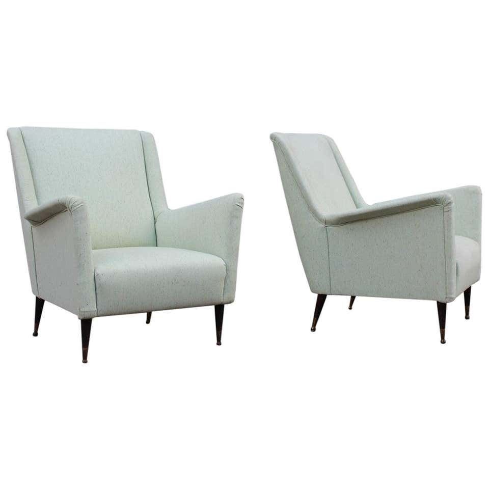 Pair Of Armchairs Midcentury Italian Design Wood Feet Brass Green Gio Ponti Style photo furniture