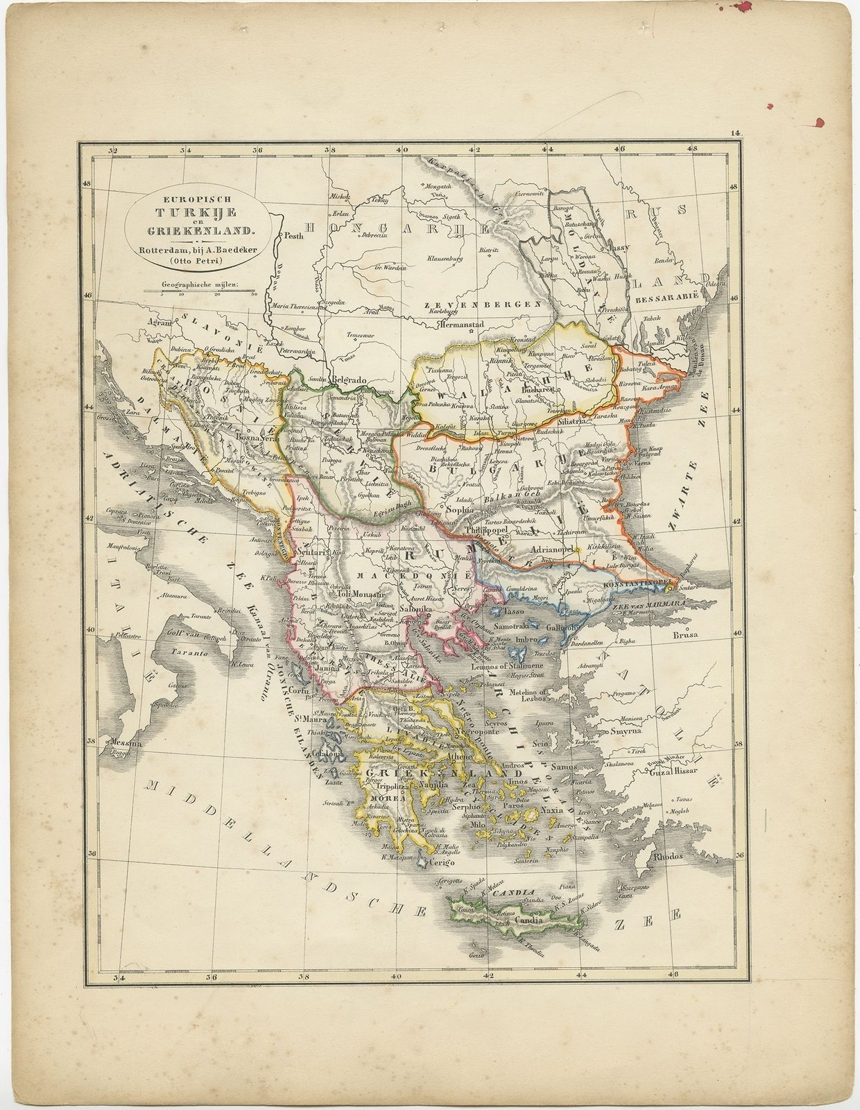 Antique Map Of Turkey And Greece By Petri (1852)