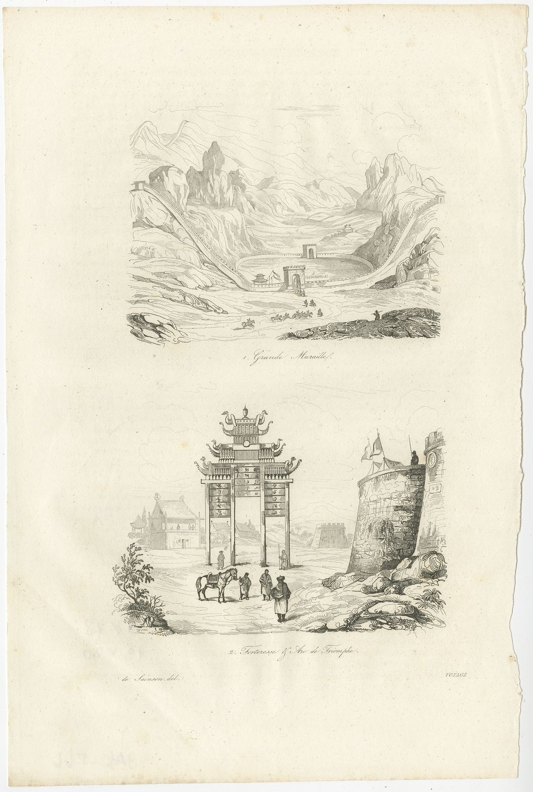 Antique Print Of The Great Wall Of China By Dumont D'urville (1834)