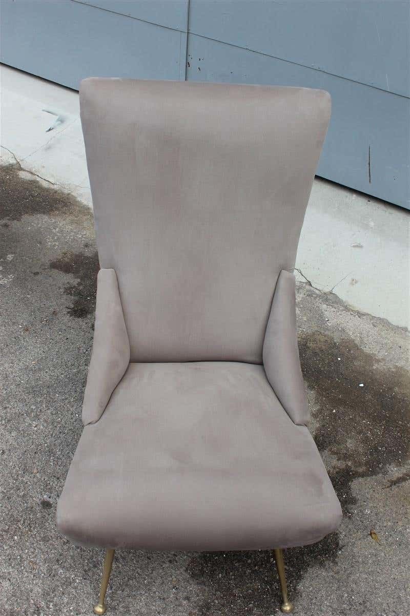 Boomerang Pair Of Armchairs Italian Midcentury Design 1950 Brass Grey Cotton photo Furniture