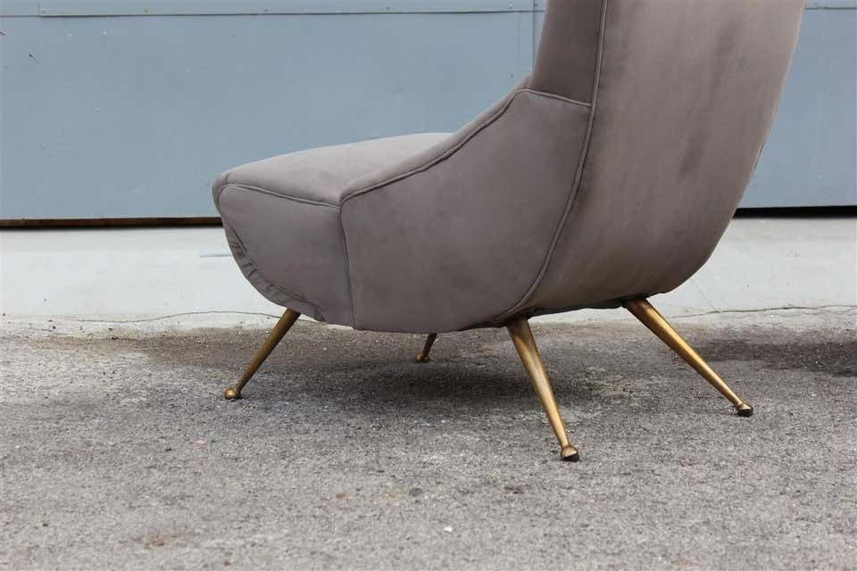 Boomerang Pair Of Armchairs Italian Midcentury Design 1950 Brass Grey Cotton photo buy