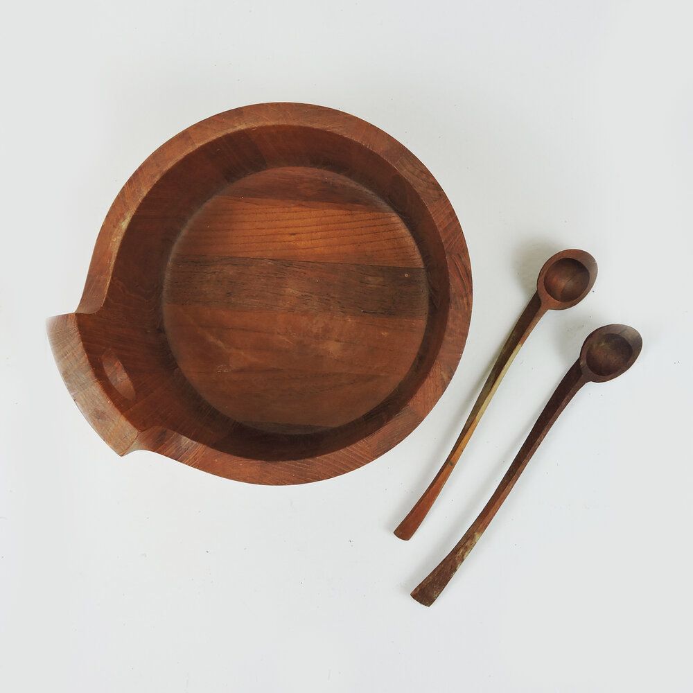 Vintage Danish Teak Salad Bowl With Servers By Jens Quistgaard For Nissen Naarden photo vinterior