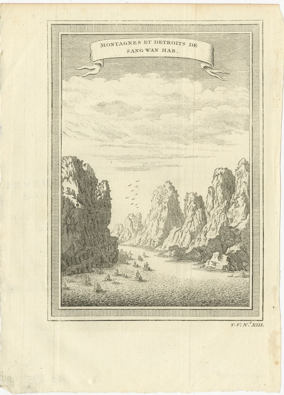 Antique Print Of The Mountains And Strait Of Sang Wan Hab By Prévost (1746)