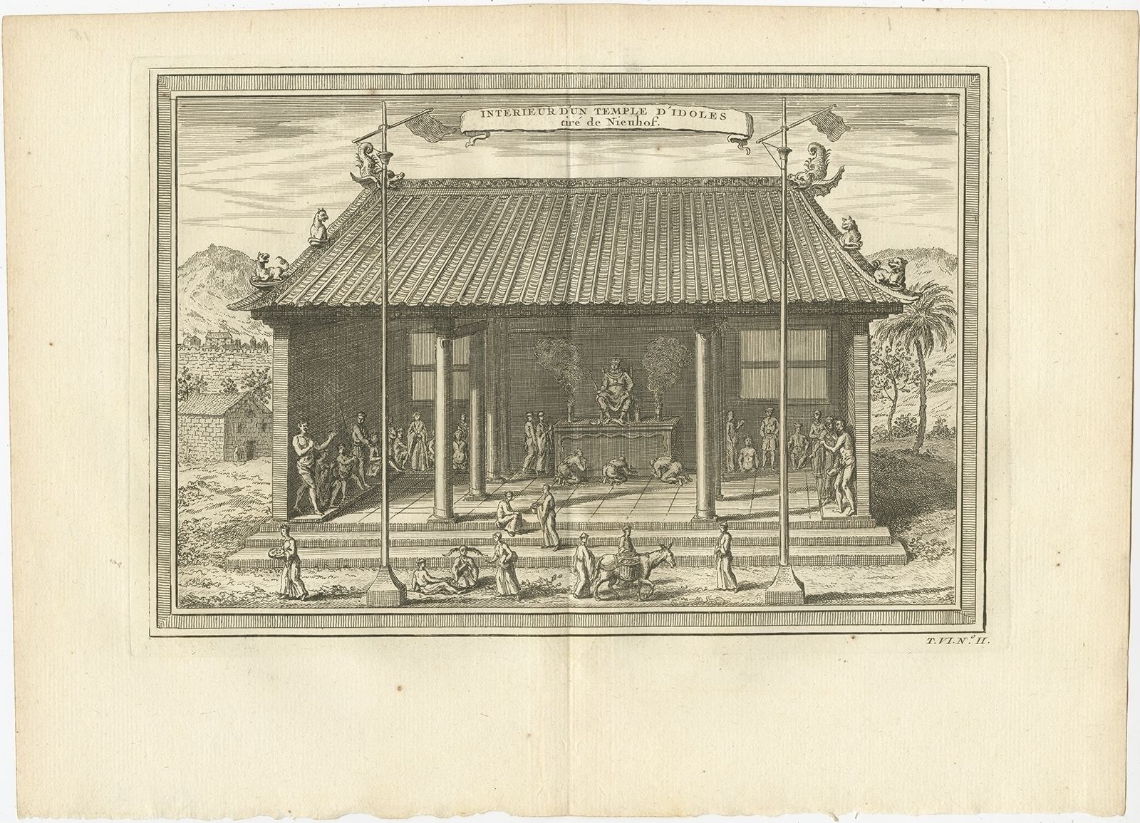 Antique Print Of The Interior Of A Chinese Temple By Prévost (1748)