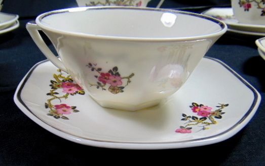 6 Limoges Tea Cups Cherry Blossoms Pattern photo furniture