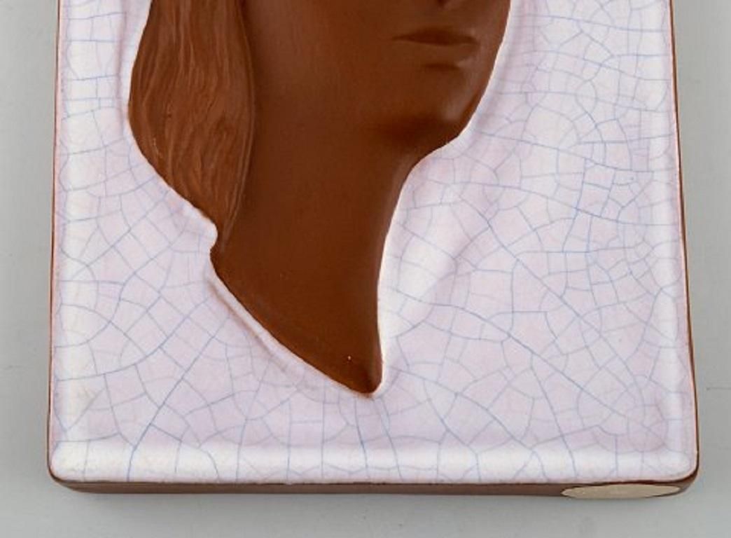 Goldscheider Art Deco Relief In Glazed Ceramics With Woman's Face, Austria, 1950 photo for sale
