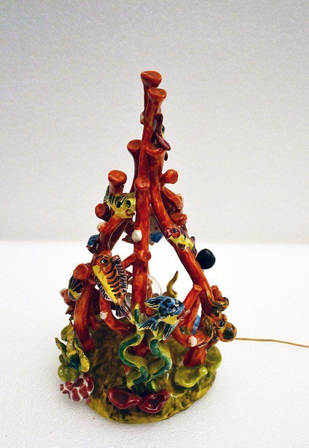 Italian Coral Reef Ceramic Table Lamp From Vietri Sul Mare, 1960s photo for sale