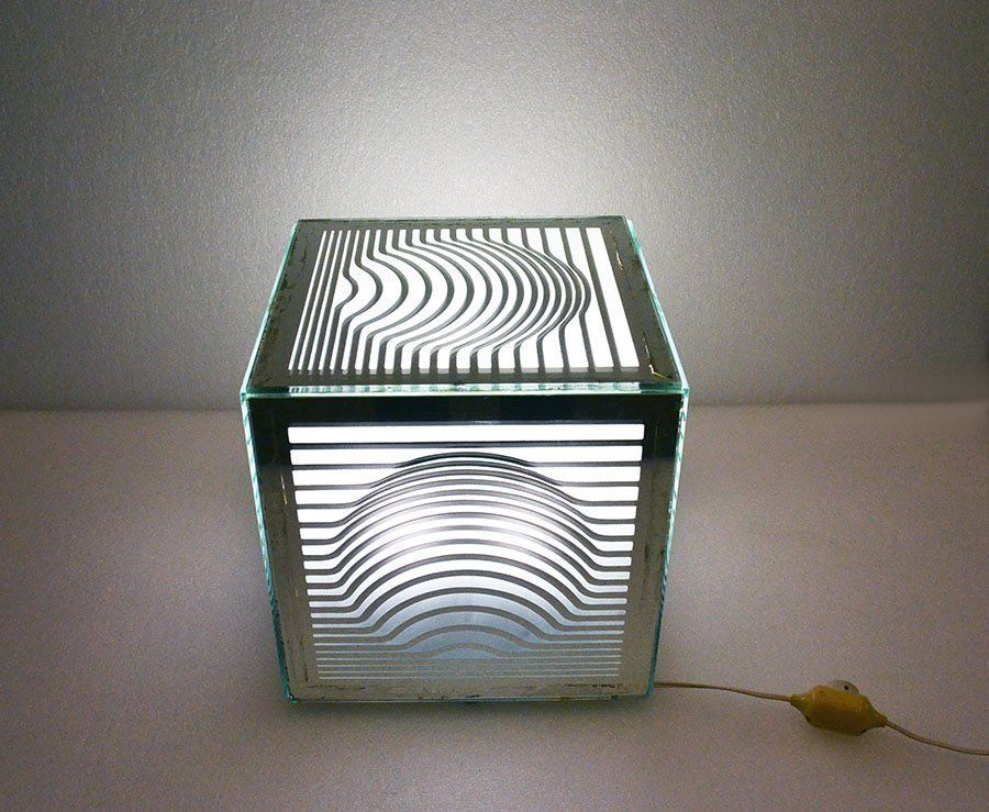 Mirrored Table Lamp By Victor Vasarely, 1960s photo vintage