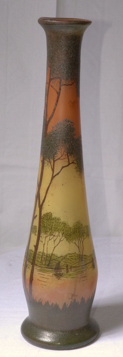 Nice Antique French Pair Of Art Enamelled Glass Vases  Attributed To Legras 41cm photo for sale