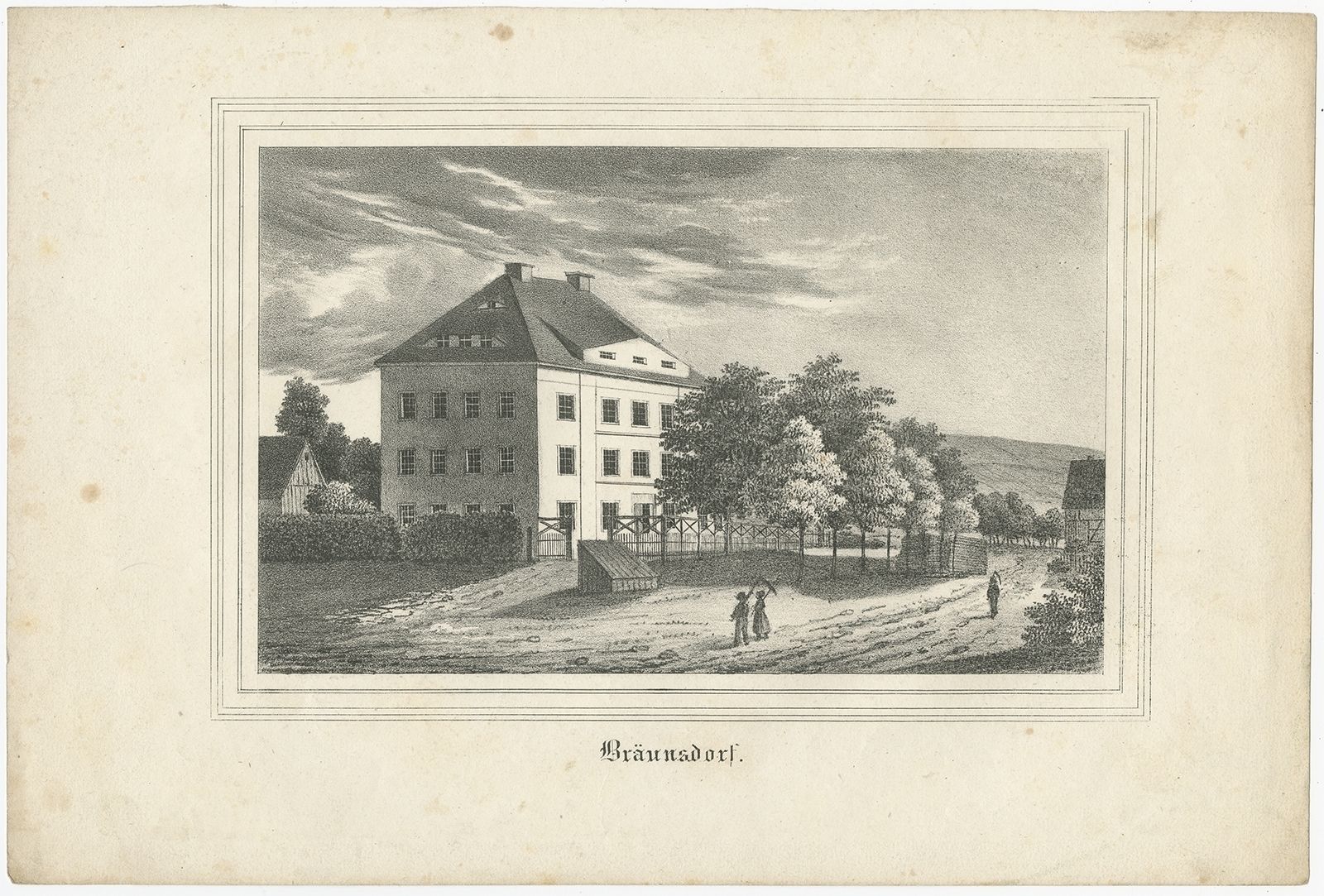 Antique Print Of Braunsdorf By Ketzschau (C.1840)