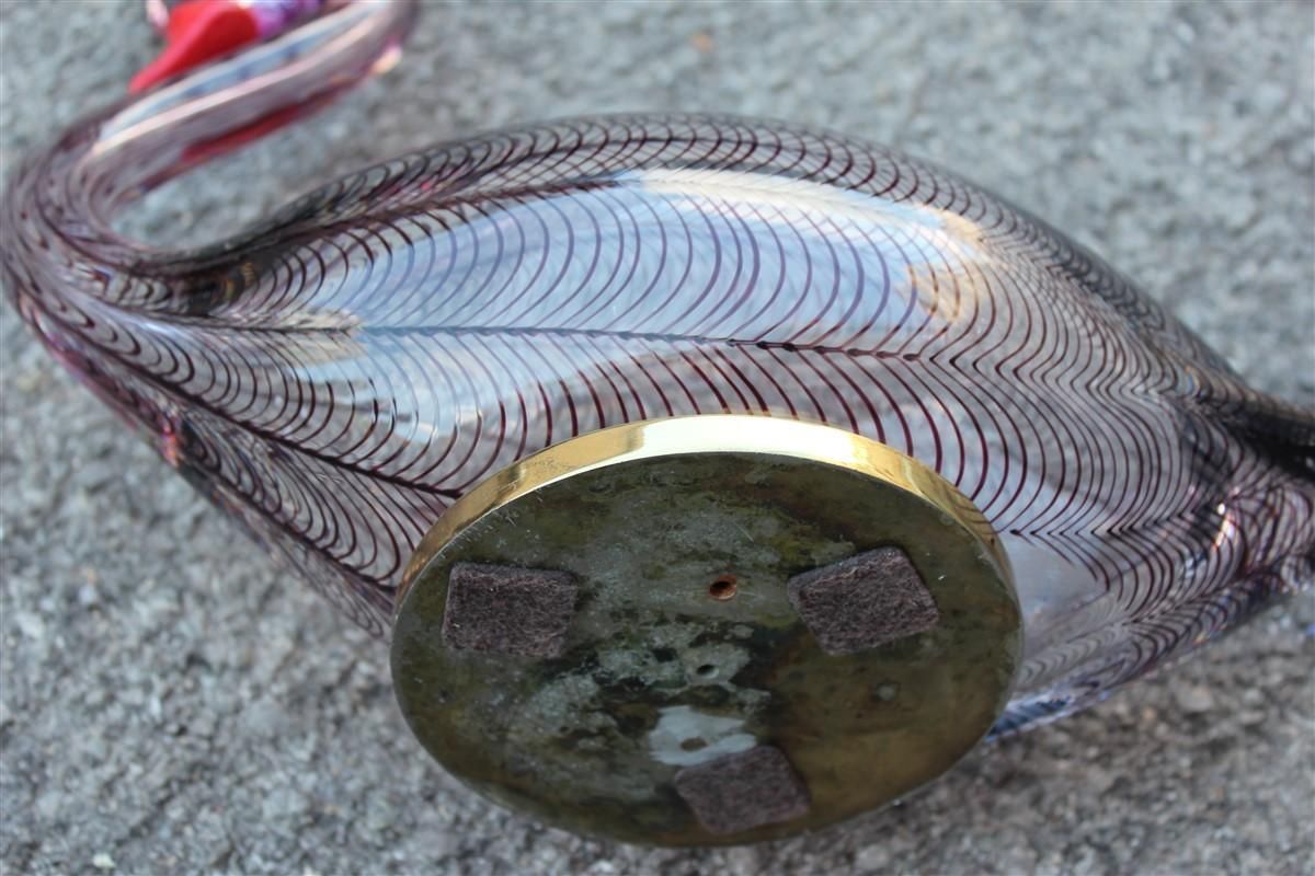 Swan Murano Glass Toni Zuccheri Attributed To Venini Murano Glass Brass Red photo for sale
