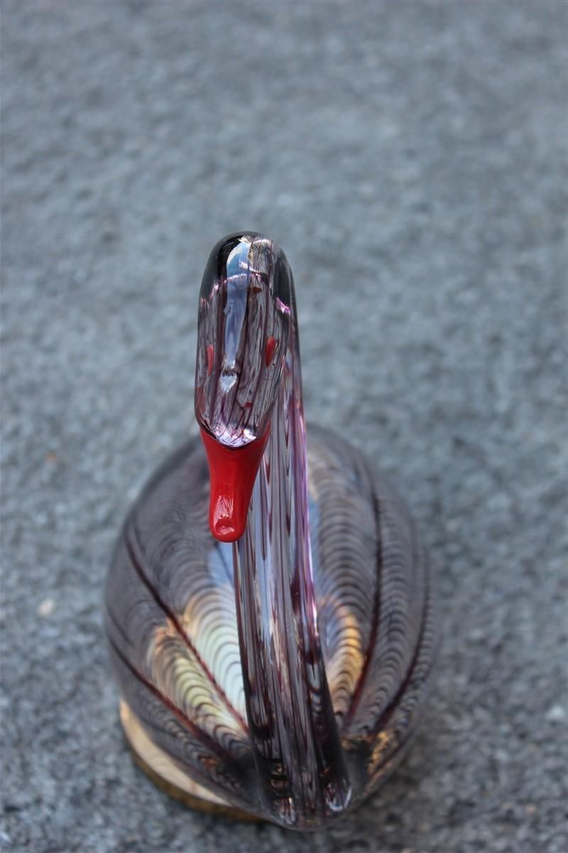 photo for sale Swan Murano Glass Toni Zuccheri Attributed To Venini Murano Glass Brass Red