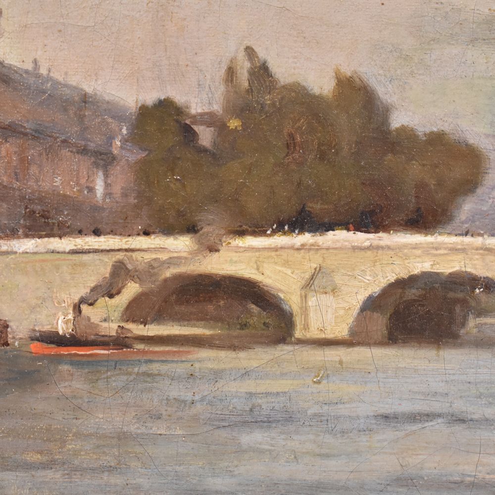Landscape Painting, Antique Landscape, Pont Neuf In Paris, Oil On Canvas, 19th Century. (Qp228) photo furniture