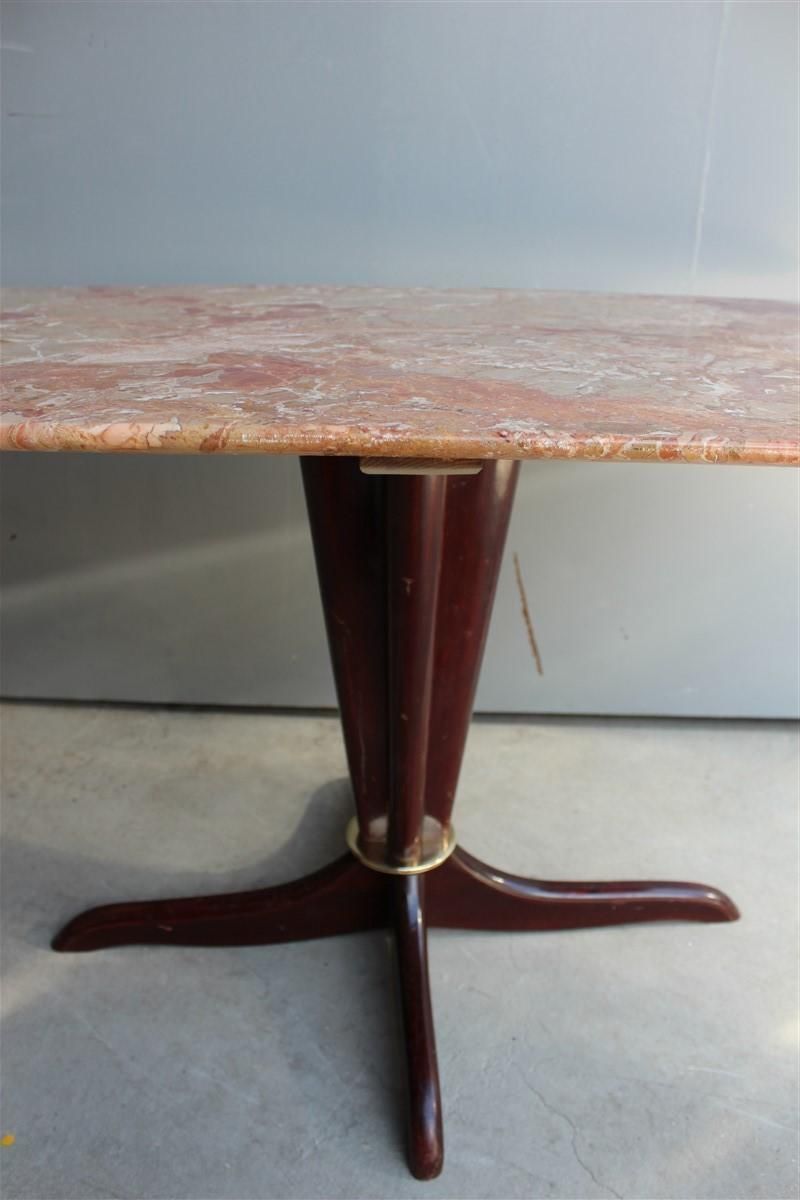 Midcentury Italian Design Table Coffee Mahogany Brass Marble Gold Brown Beige photo vintage