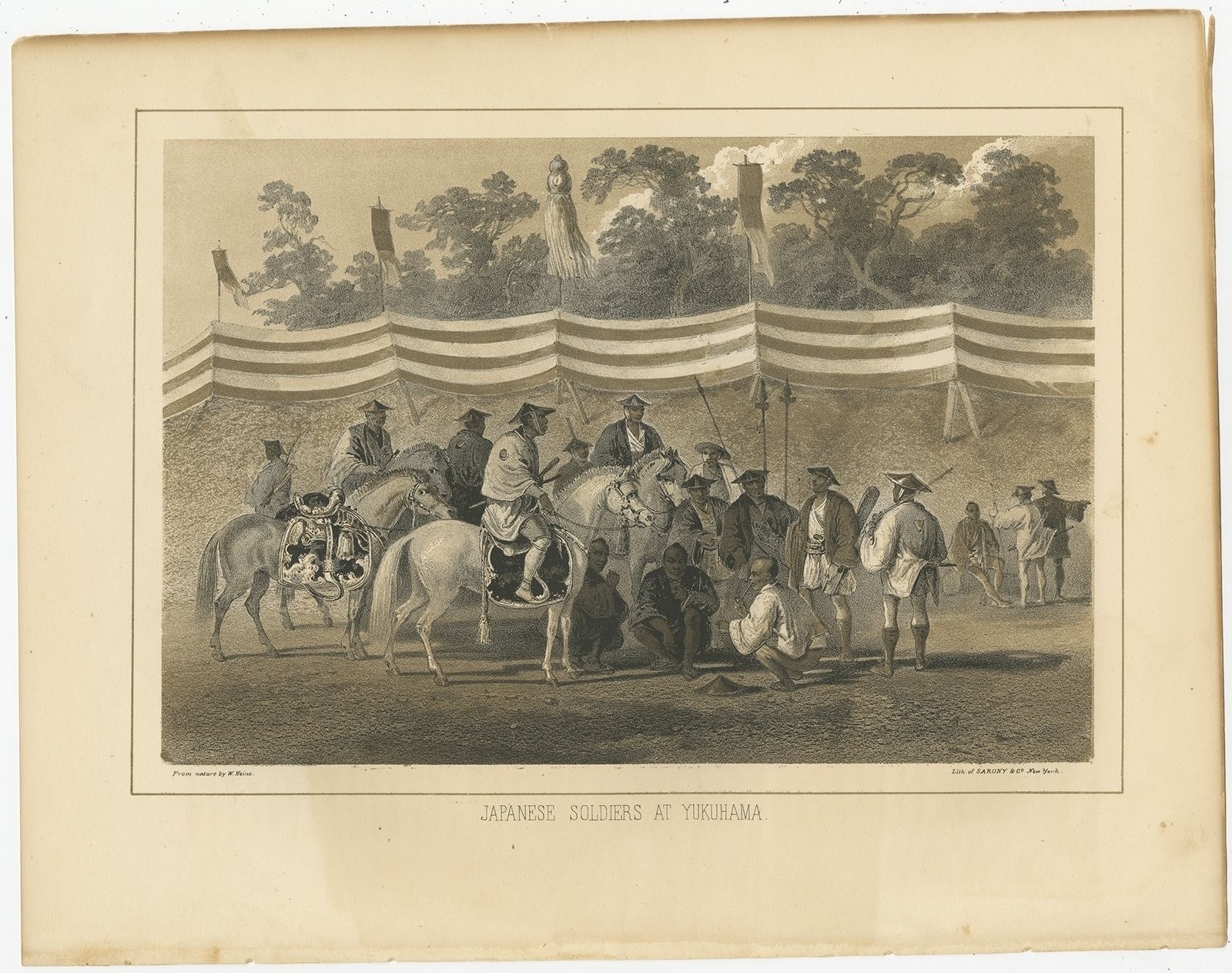 Antique Print Of Japanese Soldiers In Yokohama By Hawks (1856)