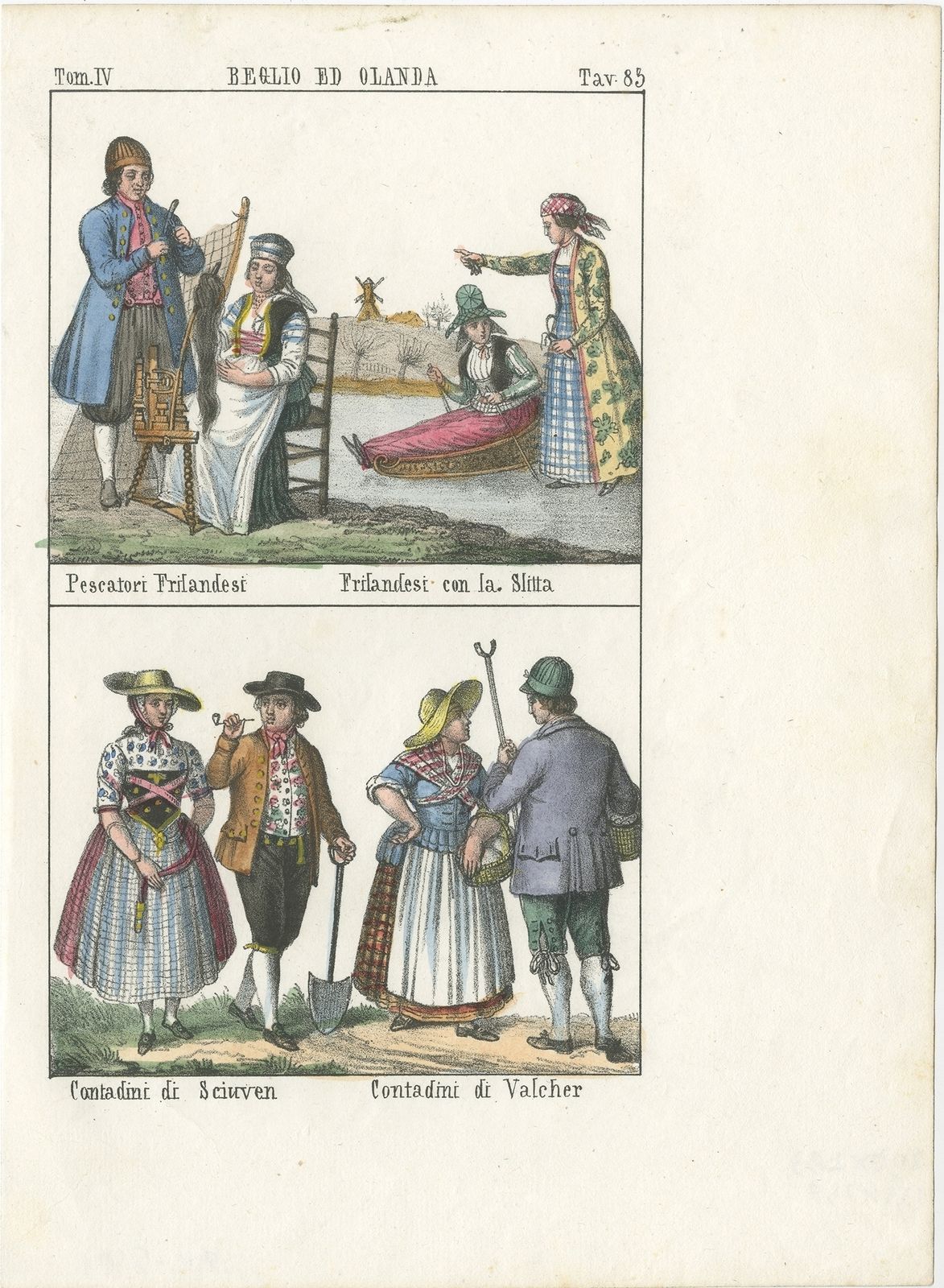 Pl. 83 Antique Costume Print Of Belgium And The Netherlands By Antonelli (1842)