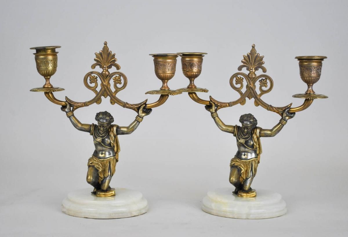Pair Of Candelabra With Nubians, Xi Xth Century