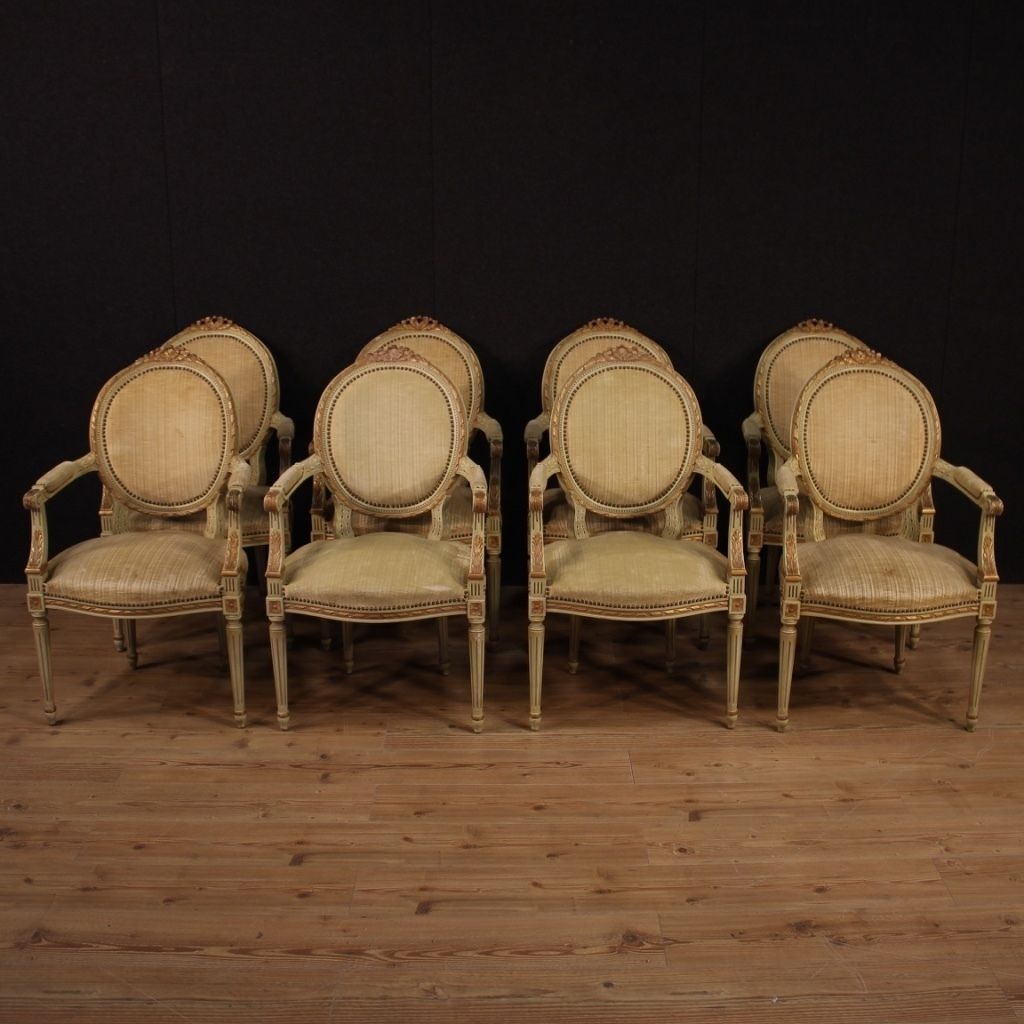 Pair Of Italian Lacquered And Gilded Armchairs In Louis XVI Style photo Furniture