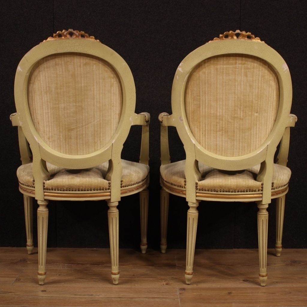 Pair Of Italian Lacquered And Gilded Armchairs In Louis XVI Style photo 1820.0