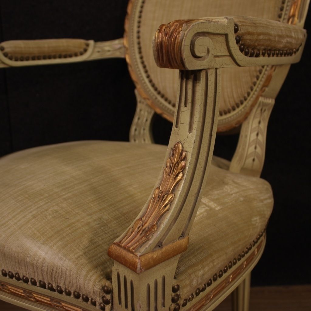 Pair Of Italian Lacquered And Gilded Armchairs In Louis XVI Style photo vinterior