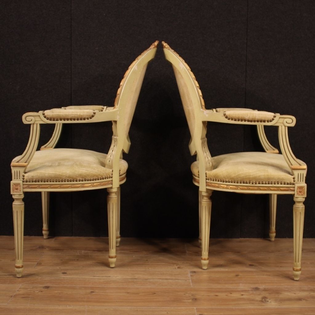 photo furniture Pair Of Italian Lacquered And Gilded Armchairs In Louis XVI Style