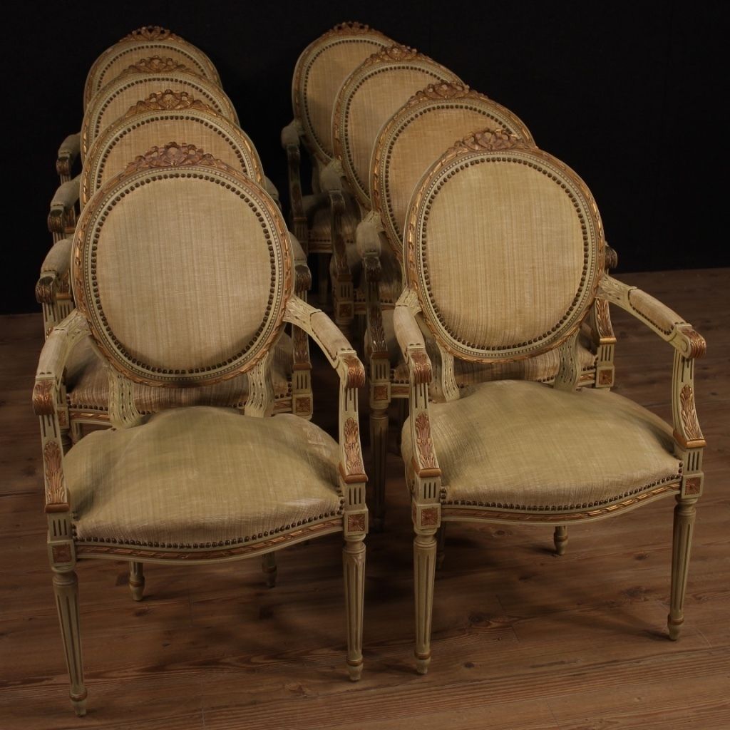 1820.0 Pair Of Italian Lacquered And Gilded Armchairs In Louis XVI Style photo