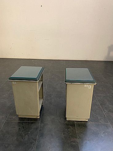 Pair Of Green Leatherette, Glass And Metal Cabinets, Gabicce Mare, Italy, 60s photo Furniture
