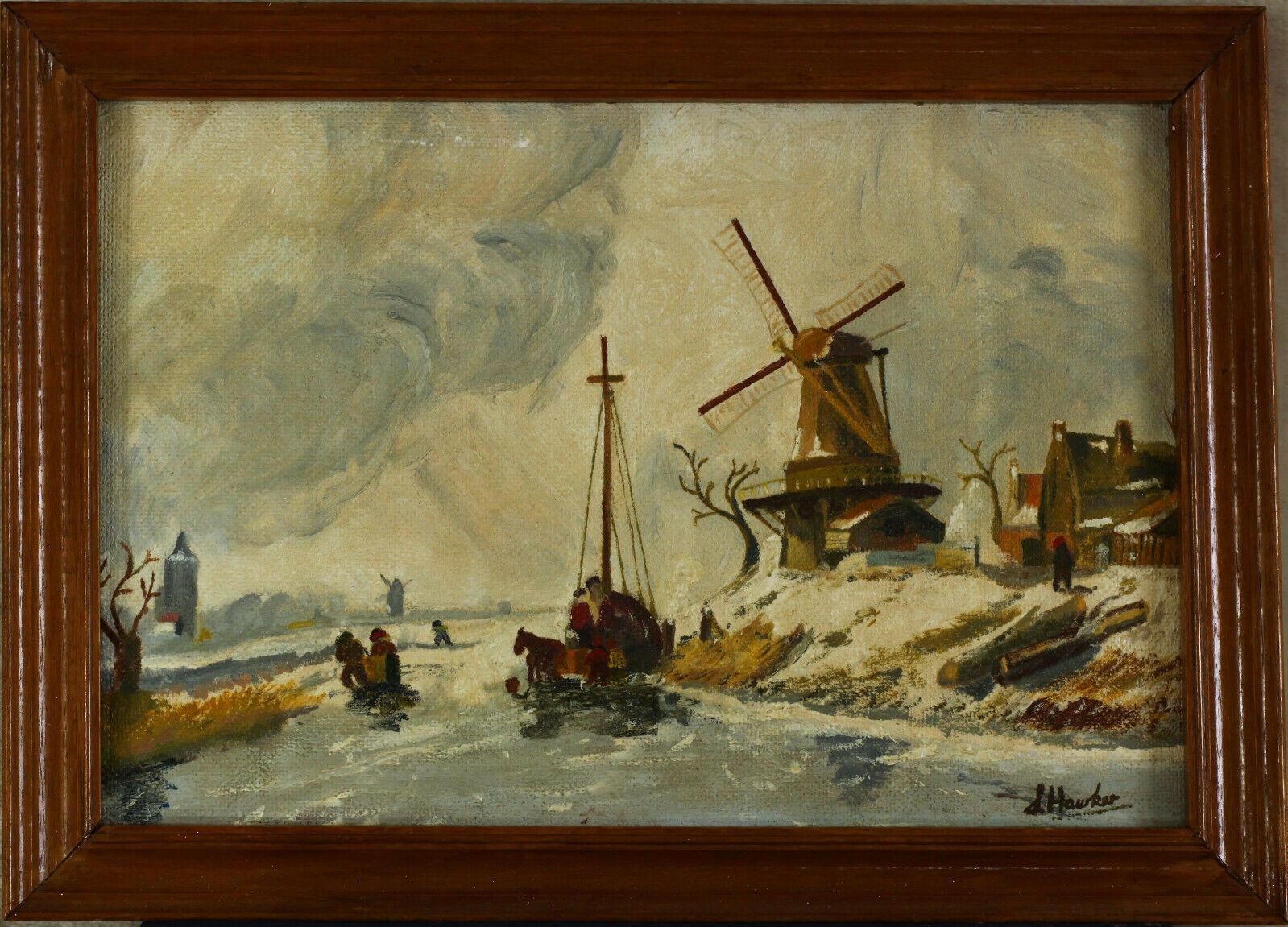 Oil On Board Signed S. Hawker. Landscape Mill By The River