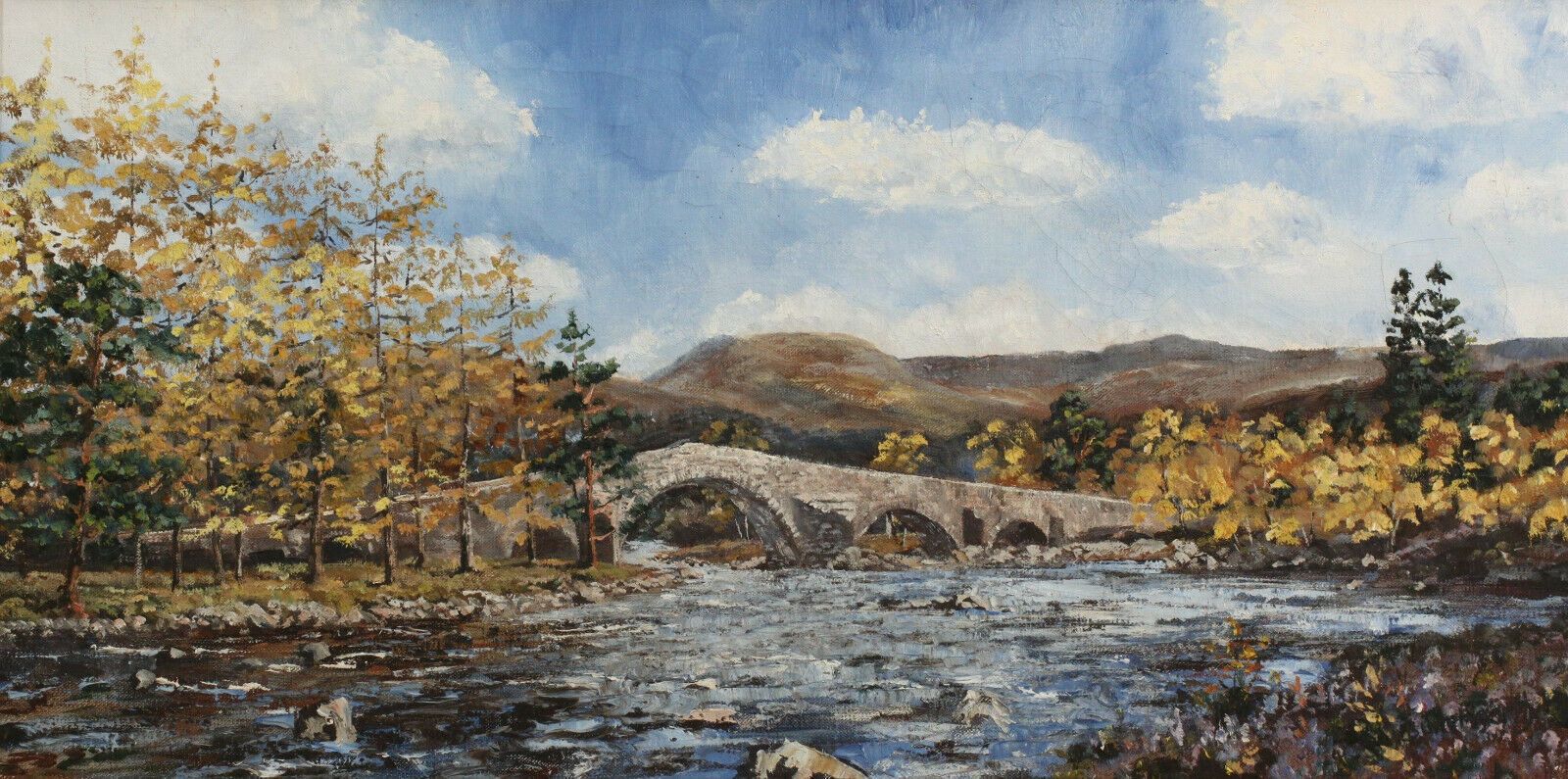 Oil On Canvas By Howard Butterworth. Auld Brig O'dee, Invercauld, Scotland photo furniture