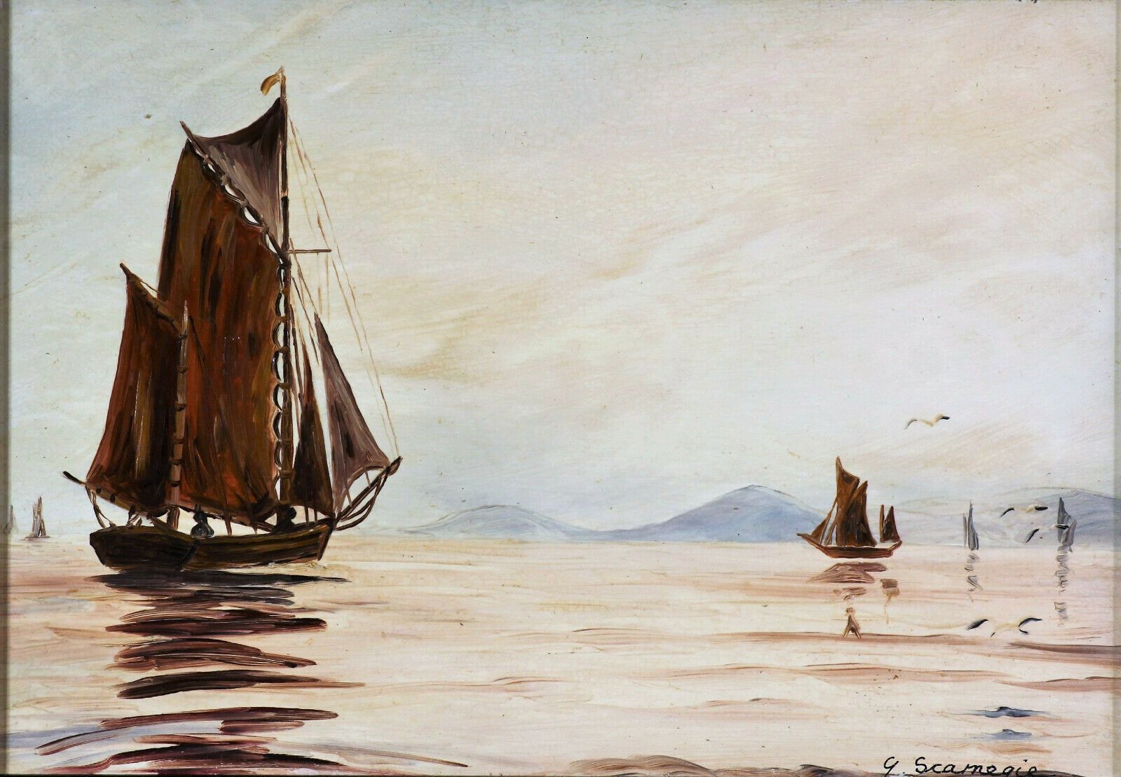 Pair Of Oil Paintings By G Scarnegie. Sailboats At Sea photo furniture