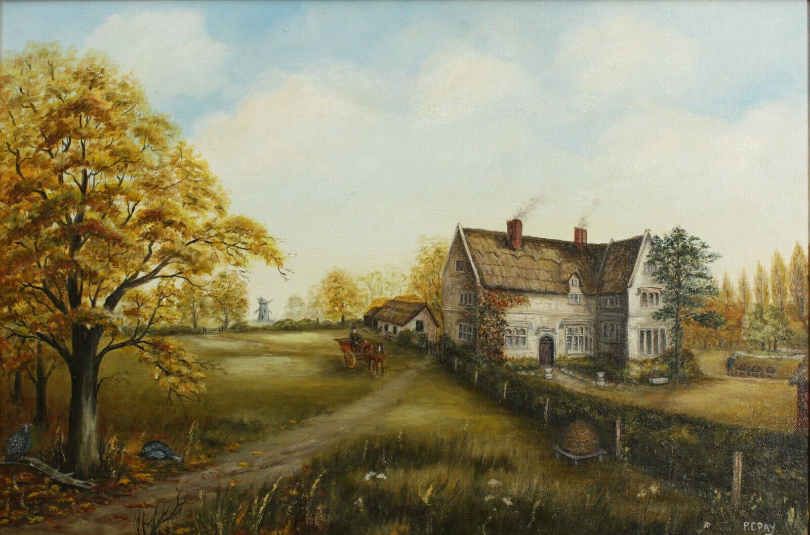 Oil On Board By Pat Cray. Detailed Landscape Of A Country House photo furniture
