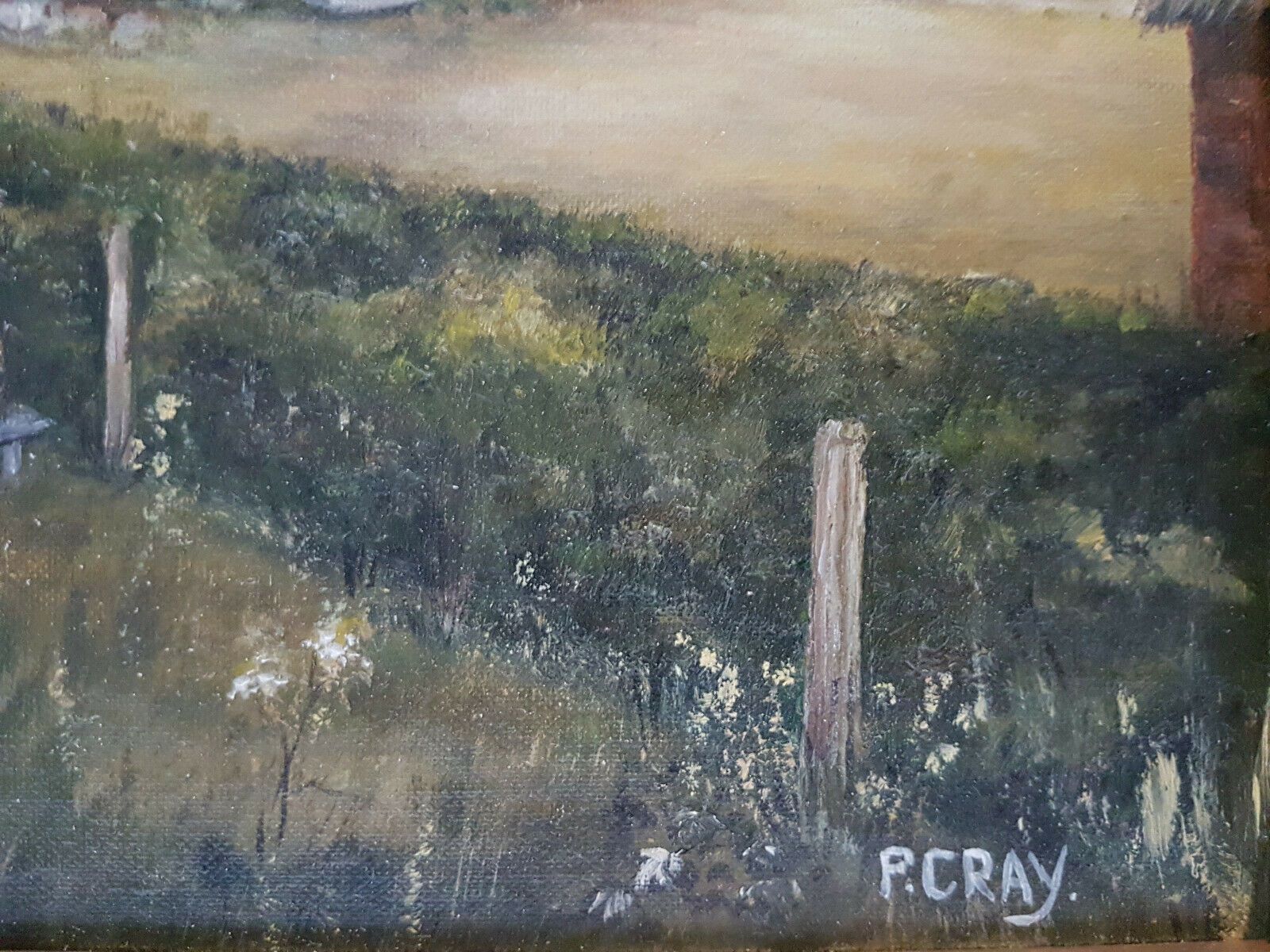 Oil On Board By Pat Cray. Detailed Landscape Of A Country House photo for sale