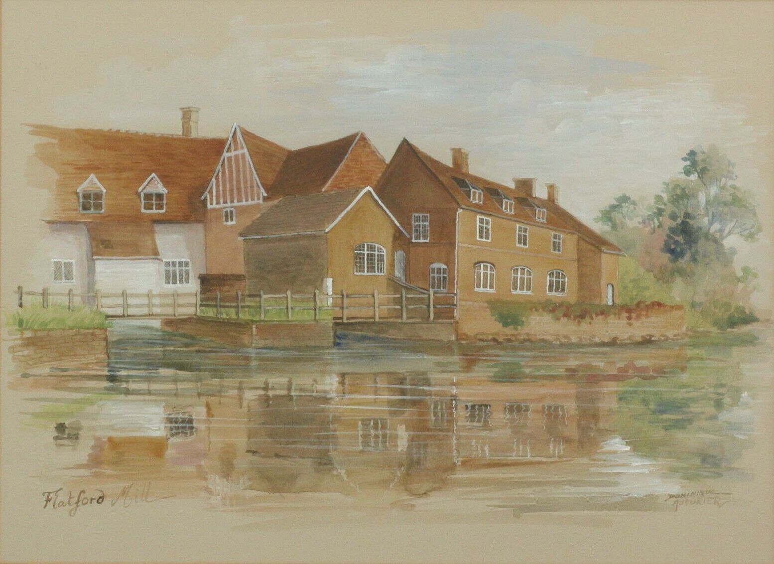 Watercolour And Pencil By Dominique Audurier. Titled, "Flatford Mill" photo furniture
