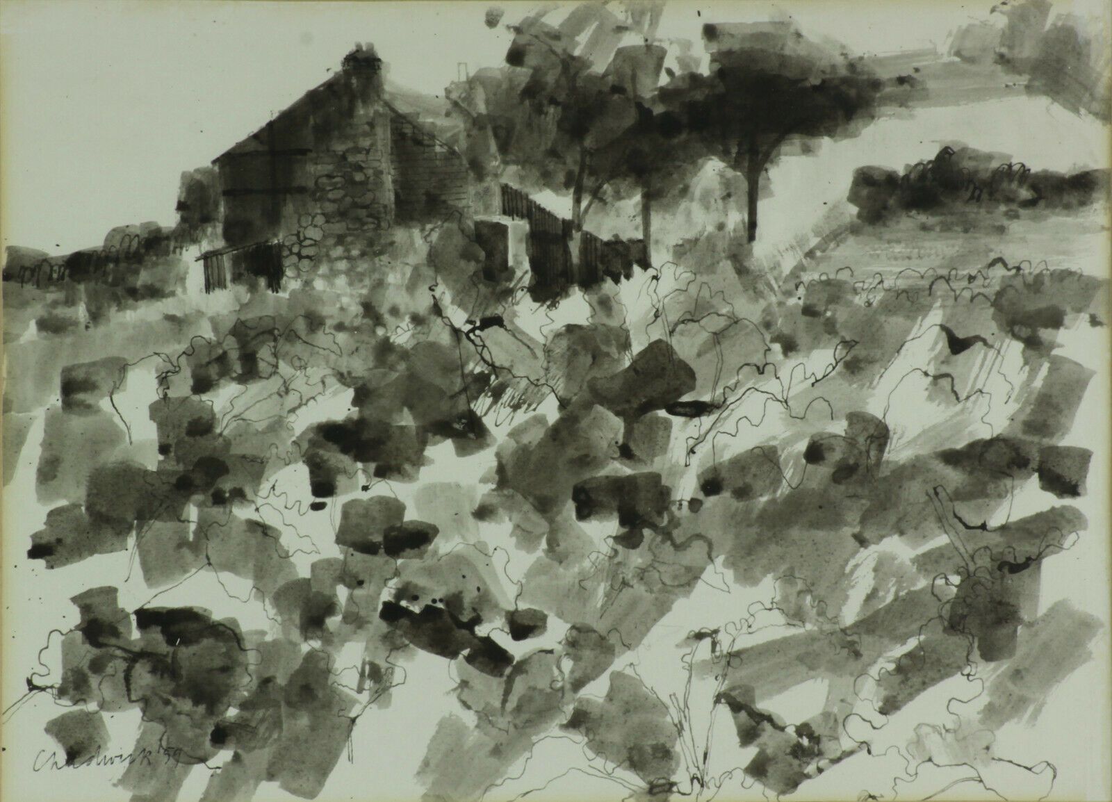 Ink And Watercolour By Esta Chadwick. "The Cabbage Field" Young Contemporaries photo for sale