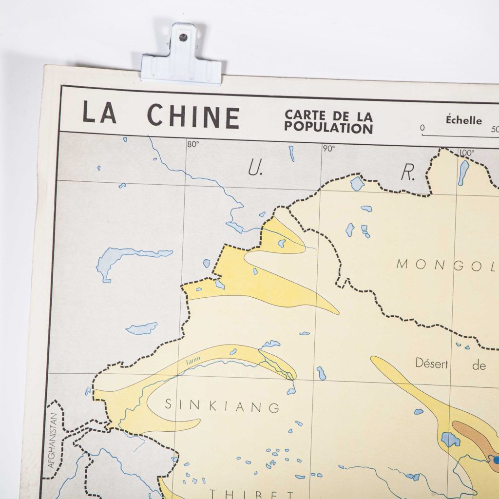 photo vinterior French Double Sided Educational School Poster Of The Populations Of China And Ussr