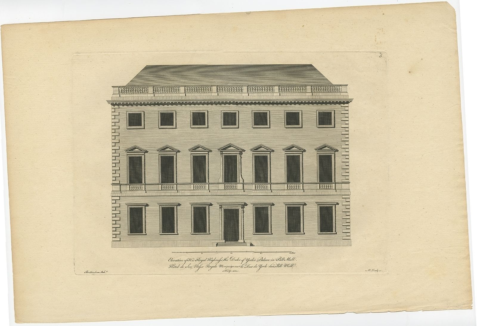 Antique Print Of The Duke Of Yorks Palace By Woolfe (C.1770)