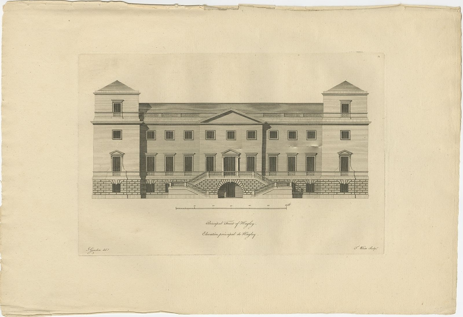 Antique Print Of Hagley Hall By Gandon (C.1770)