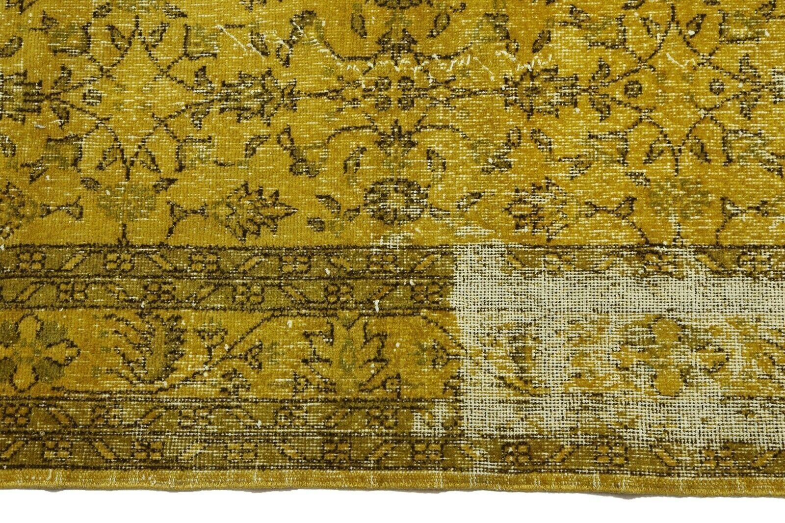214x310 Cm Hand Knotted Yellow Turkish Area Carpet Vintage Floral Distressed Rug 7x10'2 Ft photo vinterior