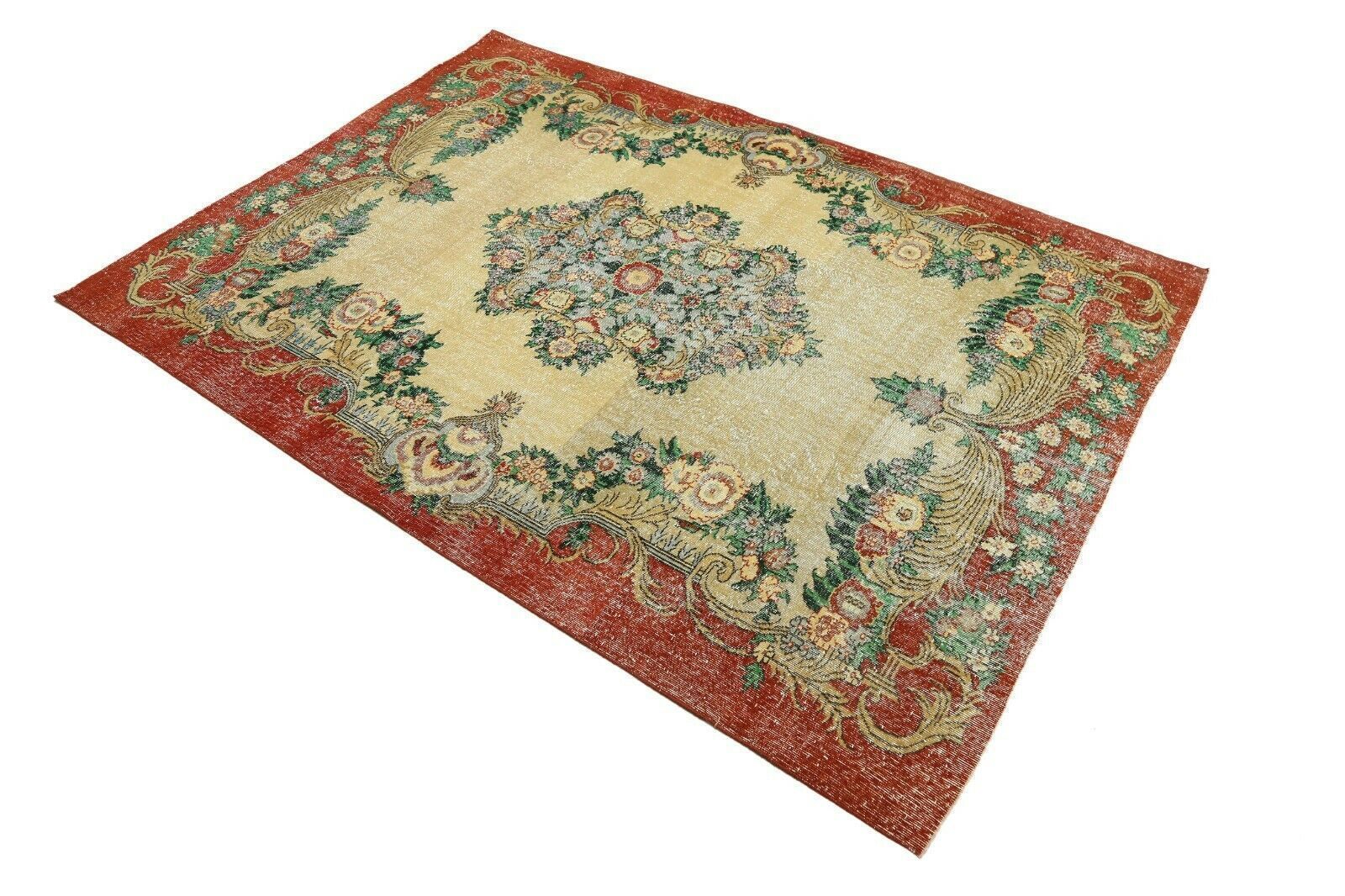 215x301 Medallion Vintage Area Turkish Oushak Handwoven Wool Oriental Beige Red 7x9.9 Ft