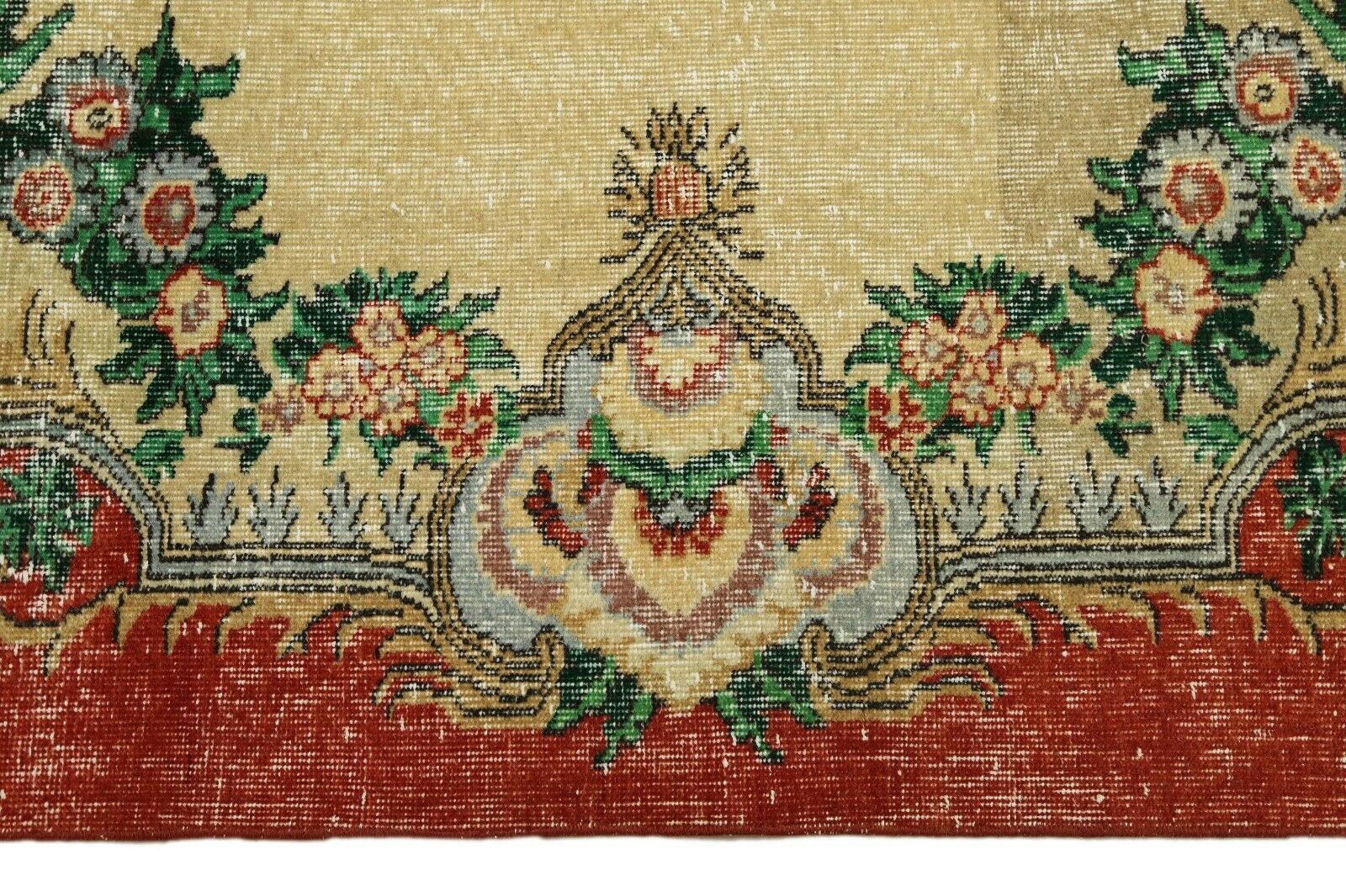 215x301 Medallion Vintage Area Turkish Oushak Handwoven Wool Oriental Beige Red 7x9.9 Ft photo vinterior
