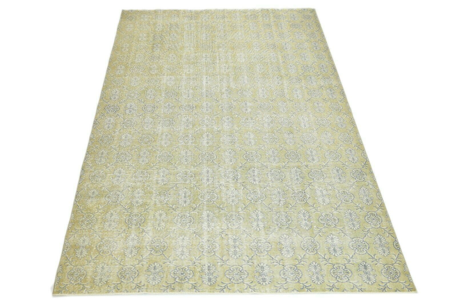 216x323 Cm Chartreuse Vintage Area Carpet Turkish Oushak Floral Handwoven Wool Modern Rug 7'1x10'6 Ft photo furniture