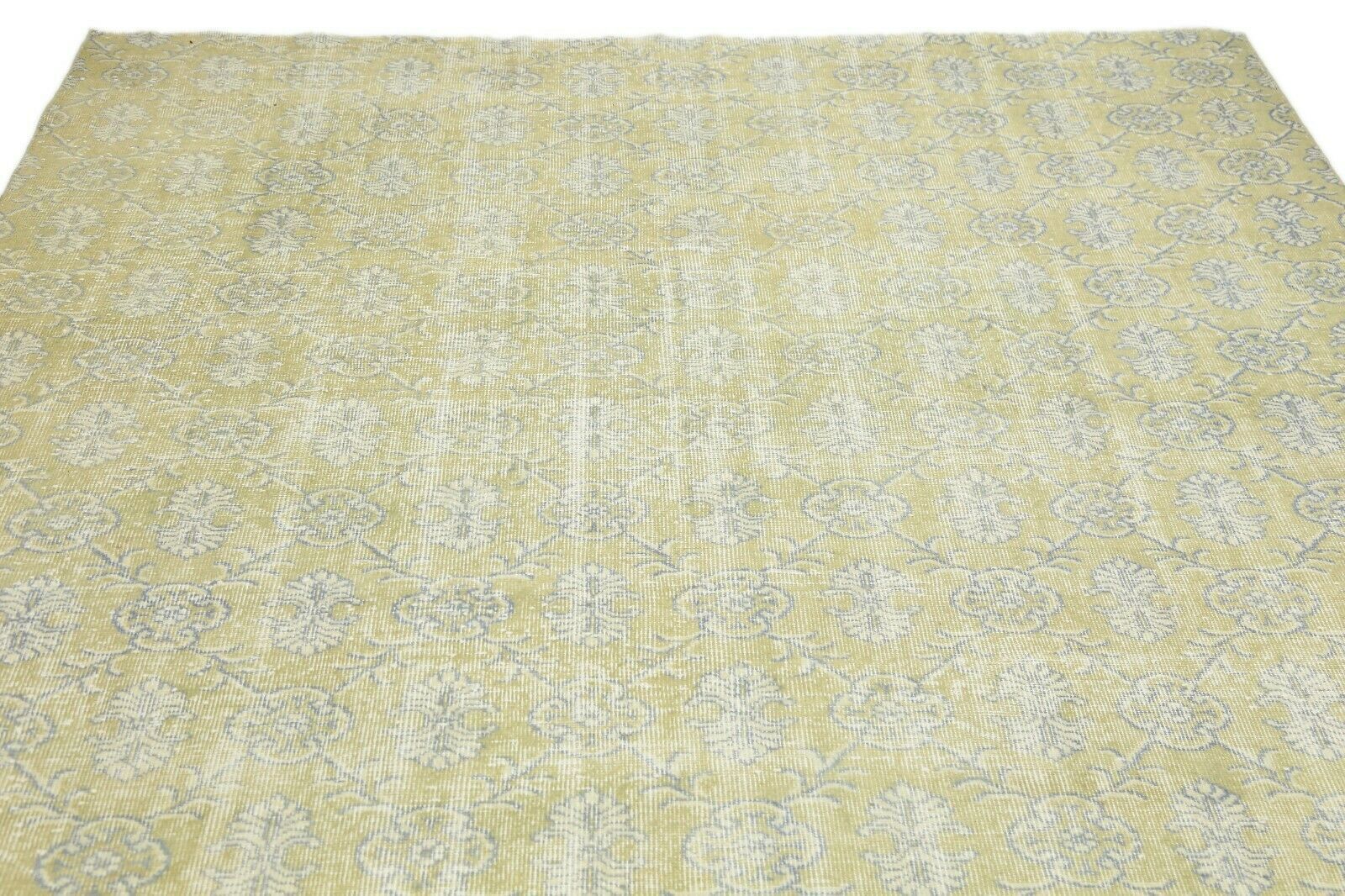 216x323 Cm Chartreuse Vintage Area Carpet Turkish Oushak Floral Handwoven Wool Modern Rug 7'1x10'6 Ft photo Textiles