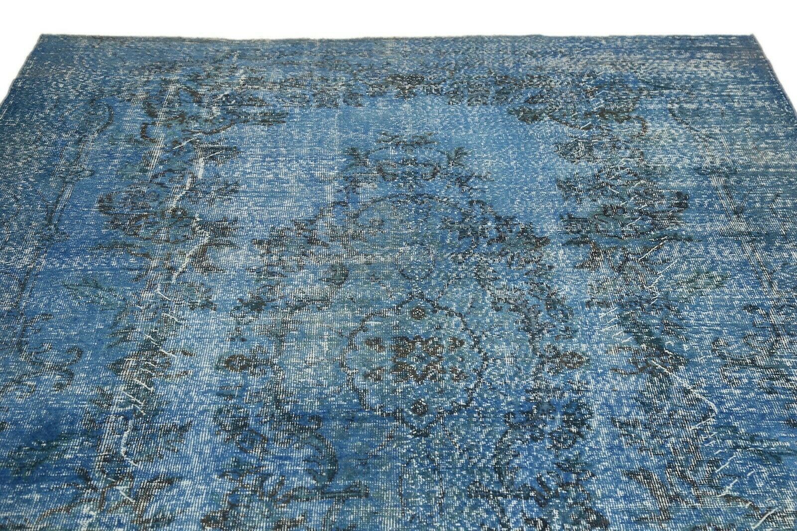 206x338 Cm Blue Floral Turkish Area Carpet Distressed Vintage Living Room Oushak Wool Rug 6'7x11 Ft photo Textiles