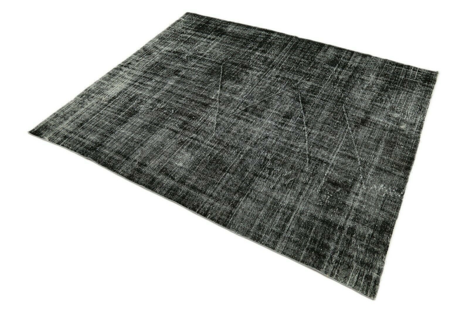222x275 Cm Black Turkish Area Distressed Vintage Living Room Oushak Handmade Wool Rug 7'2x9 Ft