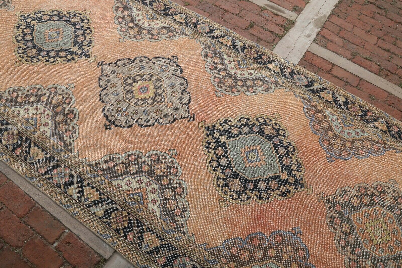 147x409 Cm Orange Vintage Hallway Runner Turkish Oushak Wool Floral Oriental Rug 4'8x13'4 Ft